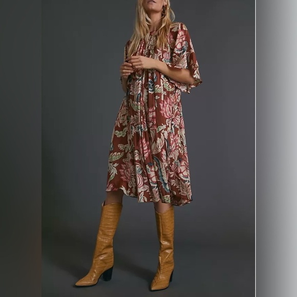 Anthropologie Red and Pink Ruffled Tiered Midi Sundress - Picture 1 of 9